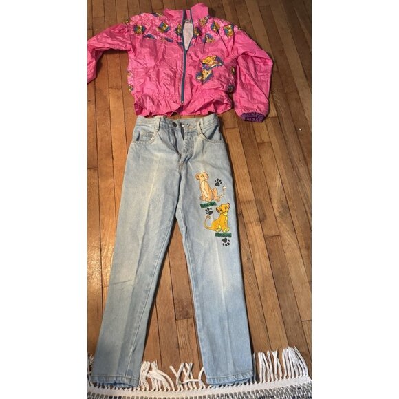 Vintage Disney The Lion King 90s Windbreaker Jacket  AND Simba Nala Jeans SZ 10 - Picture 2 of 16